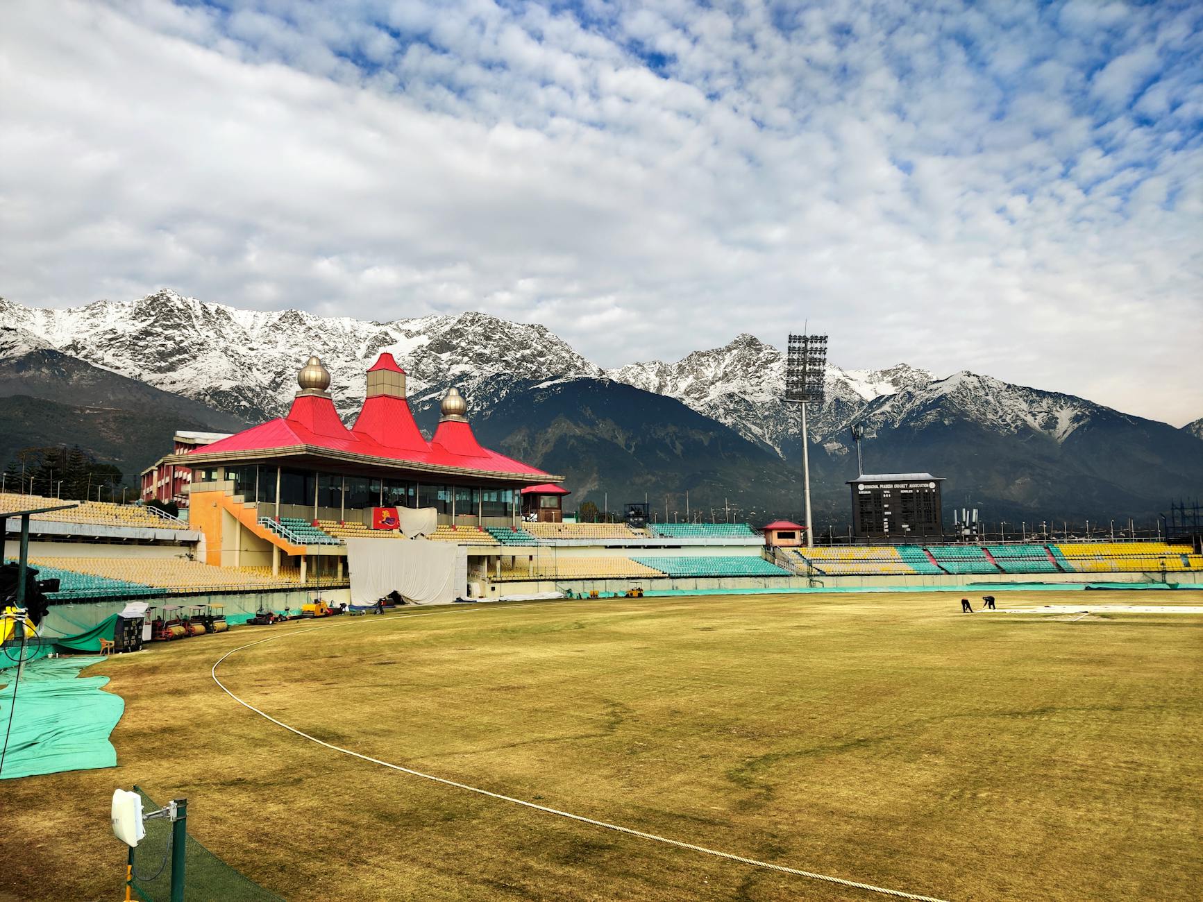 sports field near mountains